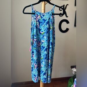 Lilly Pulitzer Slip Dress Blue Seahorse Coral Tassel Size XS